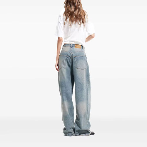 Customized Super Baggy Fit Classic Wash Mid Rise Jeans Women's Casual Sexy Denim Streetwear Trousers Loose Fit with Sexy Waist